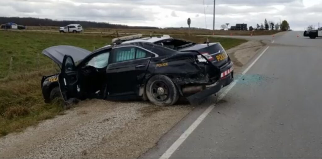 South Bruce OPP Cruiser Damaged Heavily In 2 Vehicle Collision