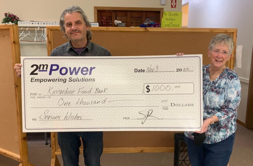 Local Business 2mPower gives generous donation in support of the Kincardine Food Bank