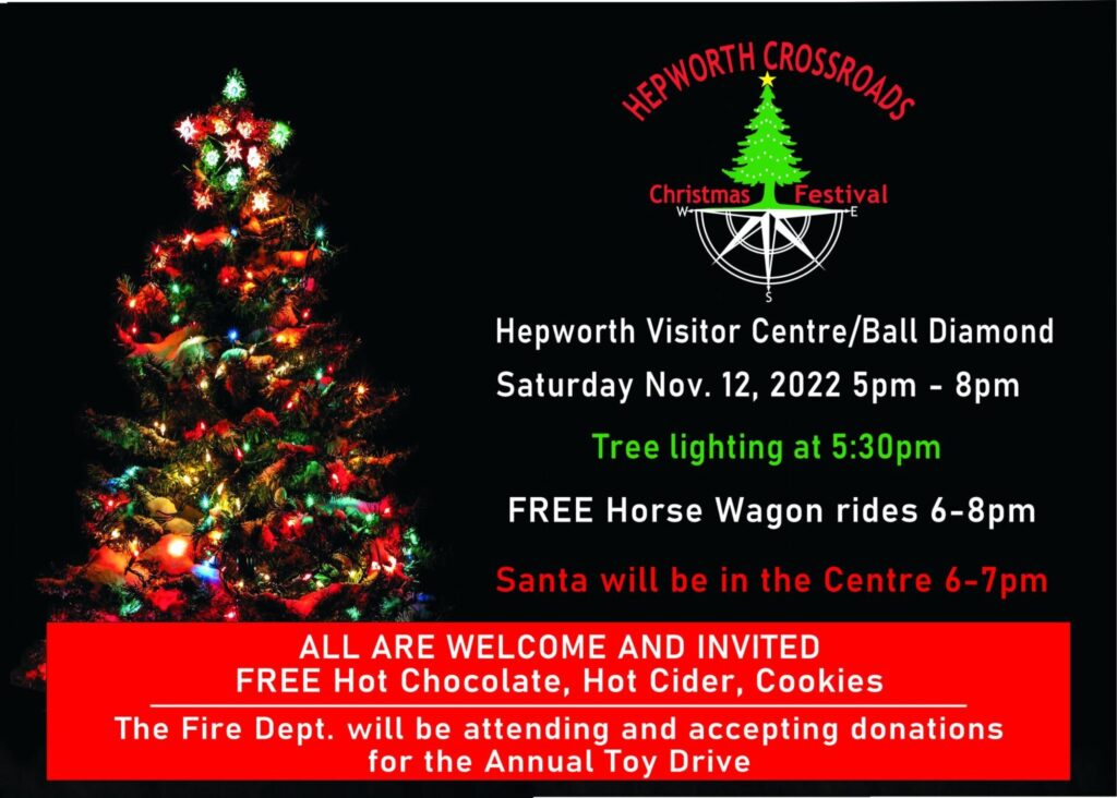 Town of South Bruce Peninsula preparing for Hepworth Crossroads Christmas Festival on Nov. 12th