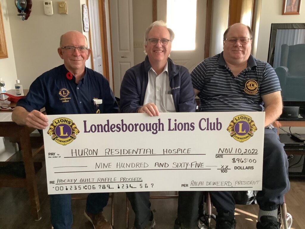 Londesborough & District Lions donate 5 to Huron Hospice