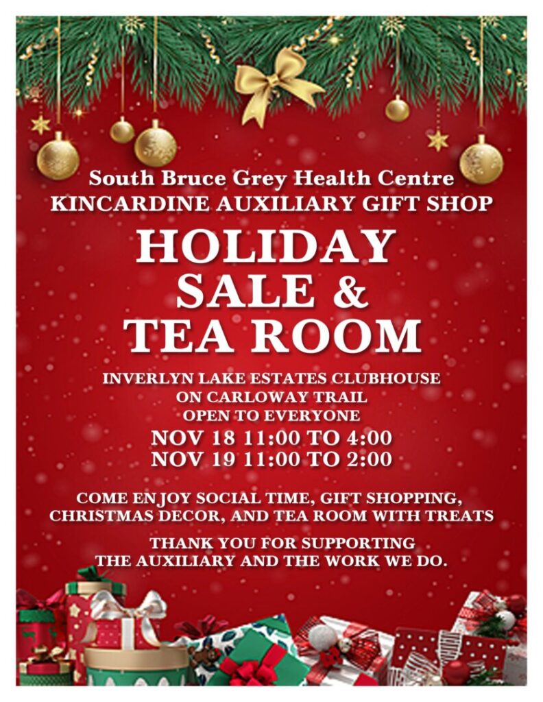 Kincardine Auxiliary Gift Shop preparing to hold Holiday Sale & Tea Room Nov. 18th & 19th