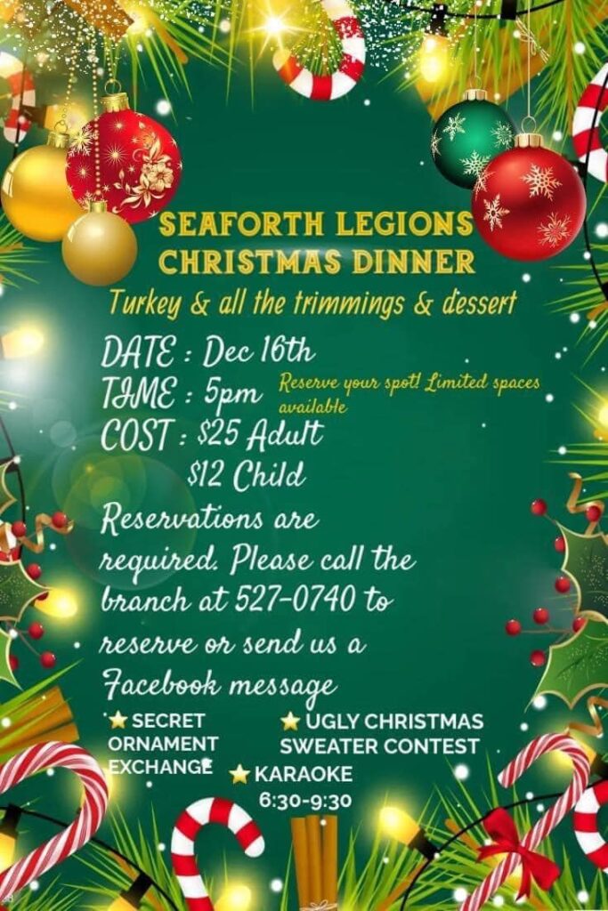 Tickets remain for Seaforth Legion Christmas Turkey Dinner on Friday