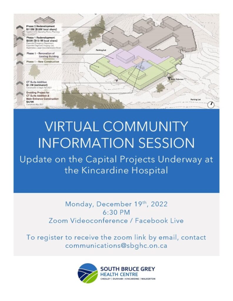 Kincardine & Community Health Care Foundation Virtual Community Info Session is Tonight at 6:30 pm