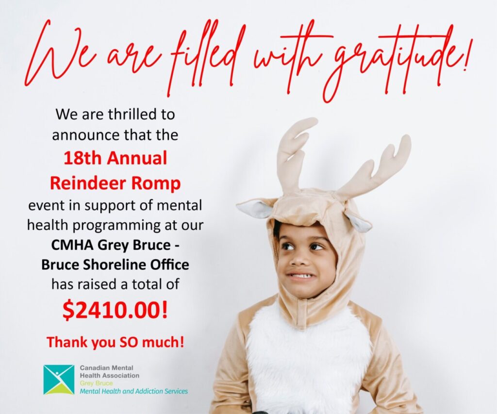 CMHA Grey Bruce Reindeer Romp exceeds goal despite being cancelled due to Weather on Dec. 24th