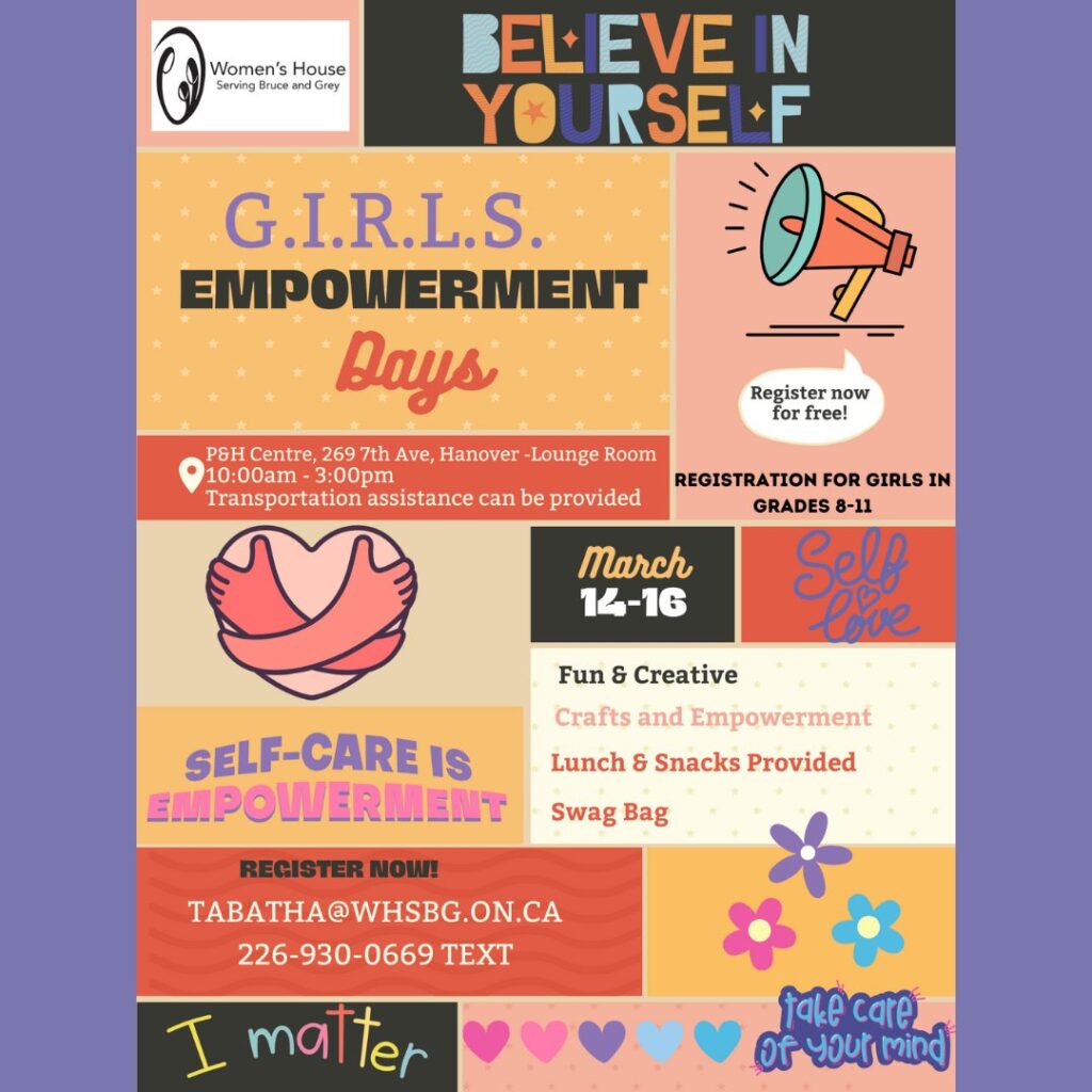 Women’s House of Bruce & Grey holding G.I.R.L Empowerment Sessions on March Break