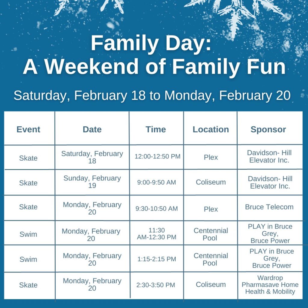 Lots of Free Family Fun setup for Family Day Weekend in Saugeen Shores