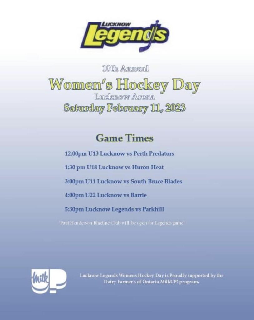 Lucknow Legends set to hold 10th Annual Women’s Hockey Day on Feb. 11th