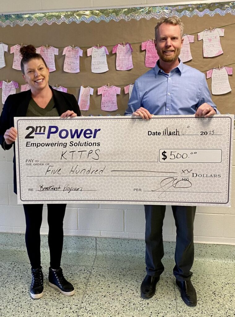 Kincardine Township Tiverton PS receive Generous Donation of 0 from 2M Power towards Breakfast Program