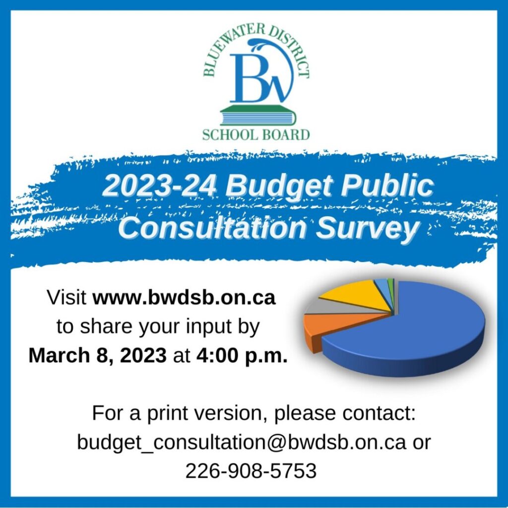 Today is the last day to take part in the Bluewater District School Board Survey on 2023-24 Budget