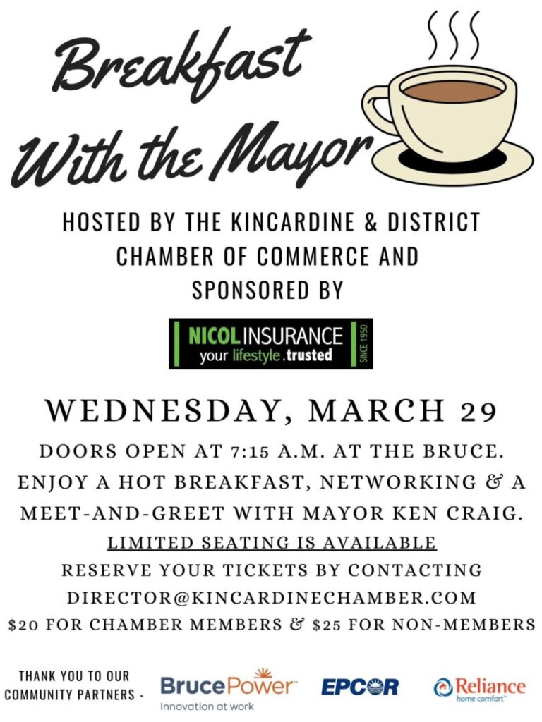 Kincardine Chamber set to Host Breakfast with Mayor Craig at The Bruce in Downtown Mar. 29th