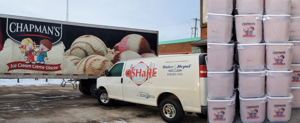 Owen Sound Hunger and Relief Effort receive donation of 107lbs of Dutch Chocolate Ice Cream from Chapman’s