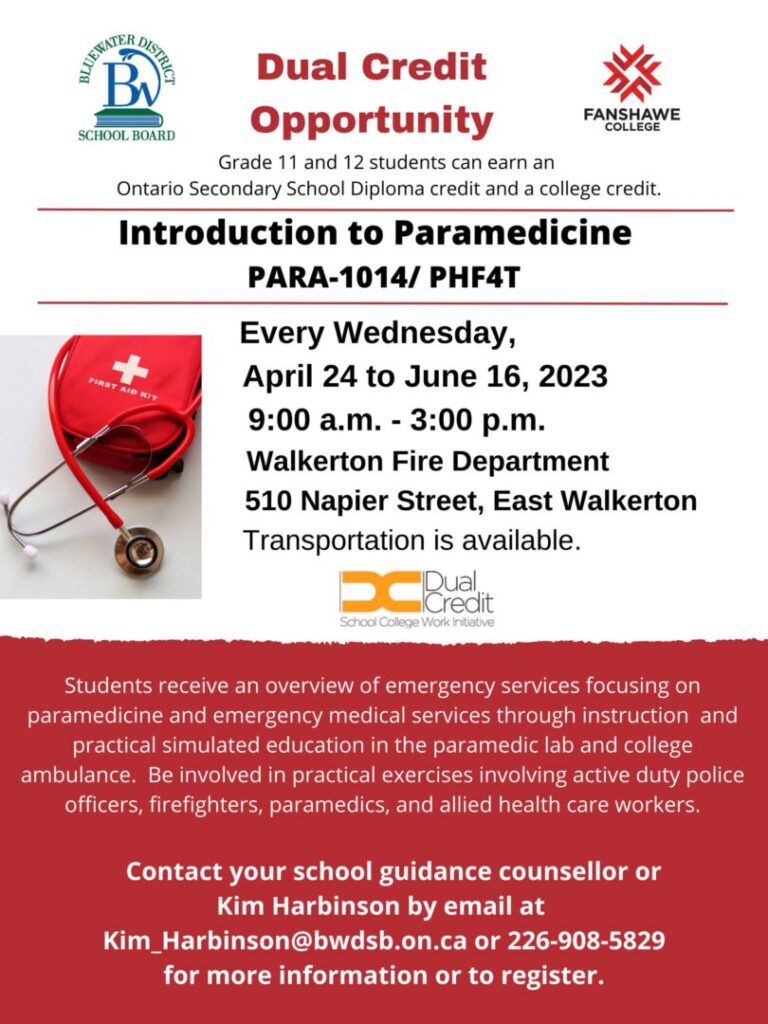 Dual Credit Opportunity with Intro to Paramedicine Course in Walkerton