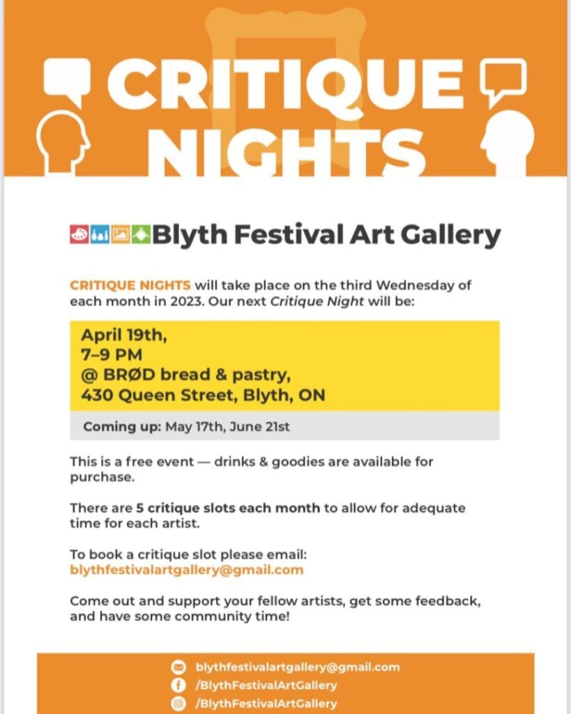 Blyth Festival Art Gallery’s next Art Critique Night is Tonight in Blyth