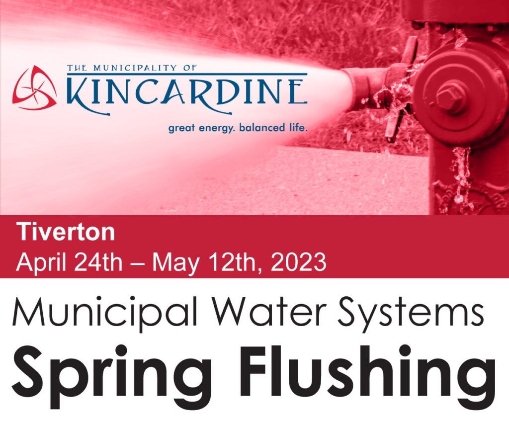 Kincardine undertaking Hydrant & Distribution System Flushing beginning April 24th in Tiverton