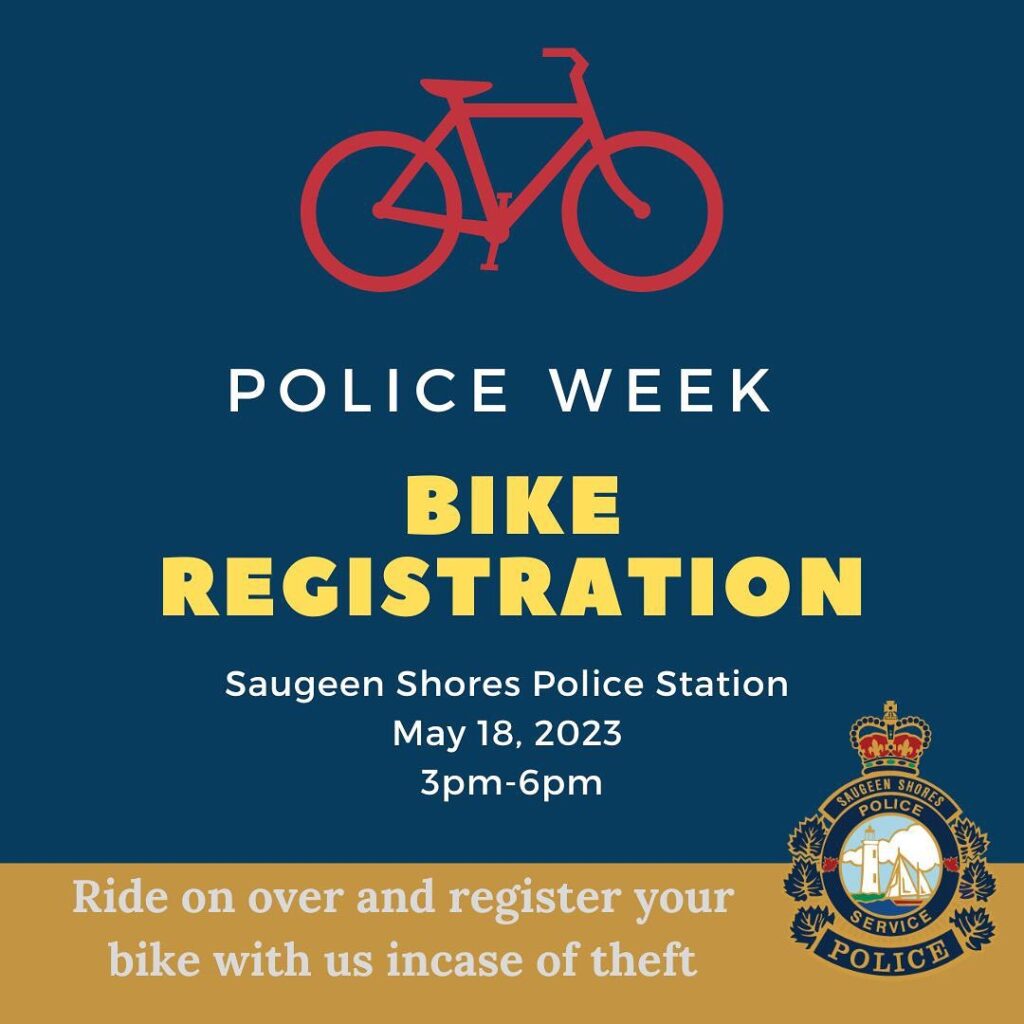 Saugeen Shores Police holding Bike Registration Event May 18th