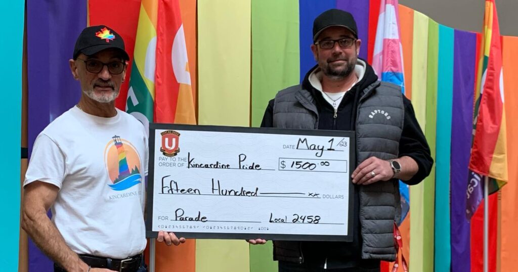 Kincardine Pride receives ,500 donation from Unifor Local 2458