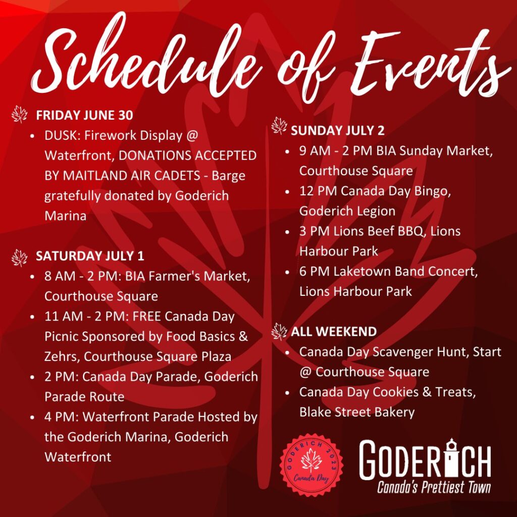 Goderich set to ring in Canada Day with 3-Days of Events Jun 30th to Jul 2nd