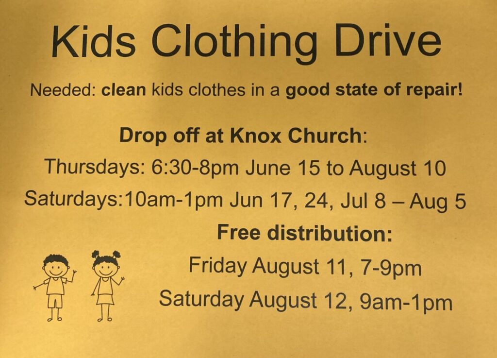 Knox Presbyterian Church collecting Kids Clothes in Drive for Those in Need