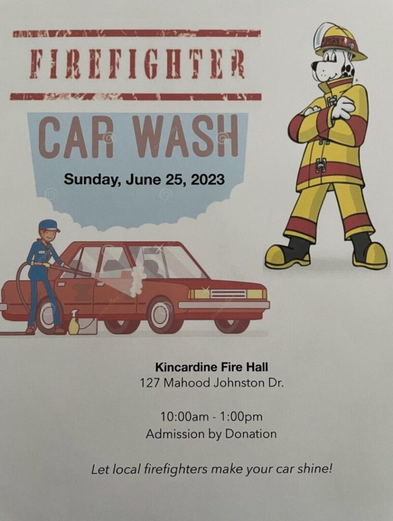 Kincardine Fire & Emergency Services running Car Wash Sunday at the Fire Hall