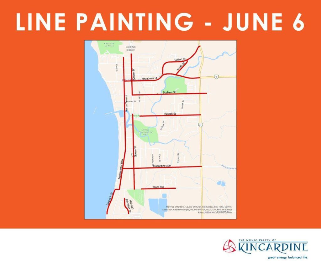 Kincardine undertaking Line Painting on Area Roads this morning