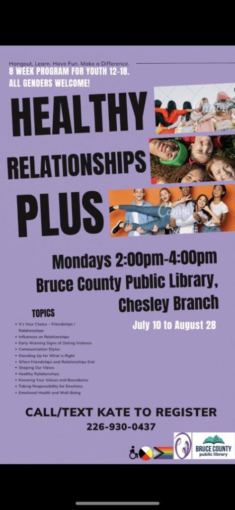 Weekly Healthy Relationship Workshops starts today in Chesley