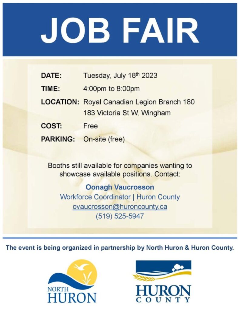 North Huron & Huron County holding job fair in Wingham tomorrow evening