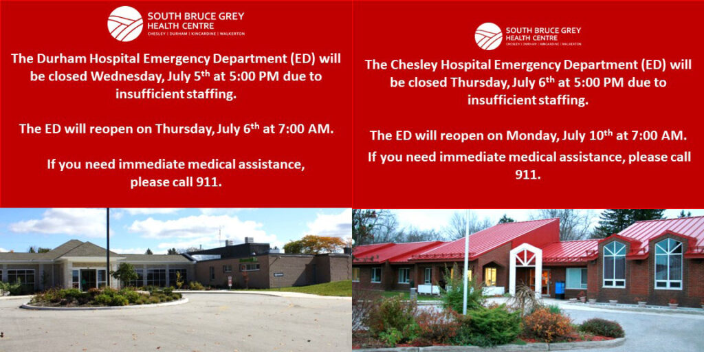 SBGHC set to close both Durham & Chesley ER Temporarily due to Staff Shortages