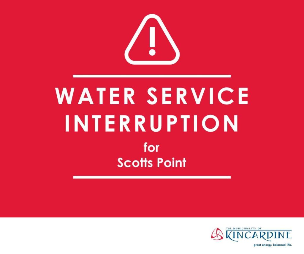 Water Service Interruption set for Scotts Point this morning from 10 am to Noon