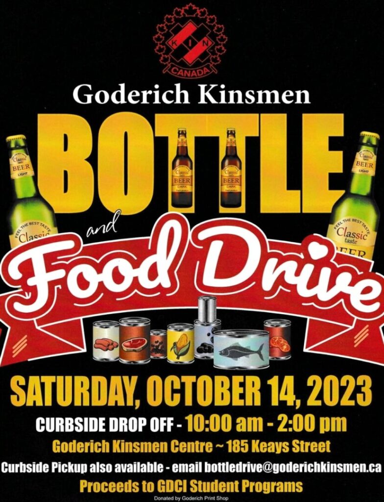 Goderich Kinsmen Club holding Fundraising Bottle & Food Drive on Oct. 14th