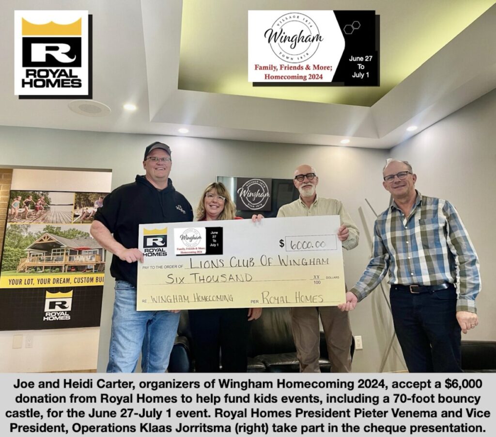 Royal Homes Donates Towards Wingham Homecoming Kids Activities