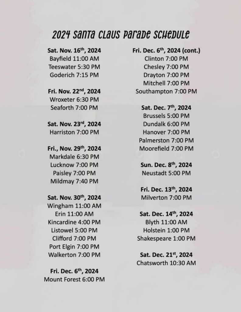 2024 Santa Claus Parade Schedule